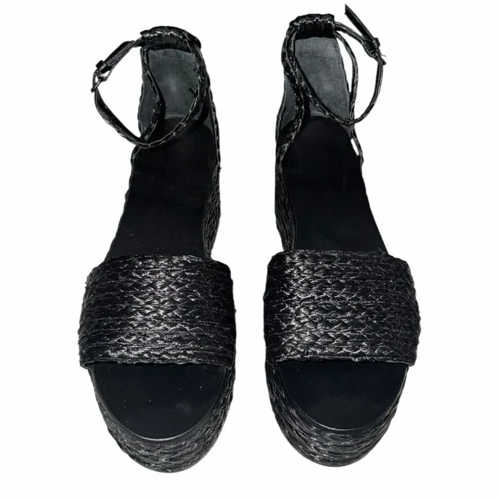 Zara Woman Black Braided Platform Sandals Size 39